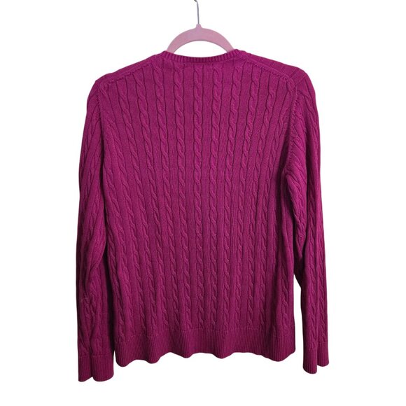 Fairway & Greene Berry Fuschia CableKnit V-neck Sweater Mercerized Cotton Size L - Picture 3 of 7